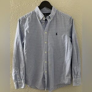 Polo by Ralph Lauren Boys Navy /White Plaid Long Sleeve Shirt Size L 14-16